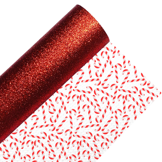 Red Candy Canes Fine Glitter Double Sided Fabric