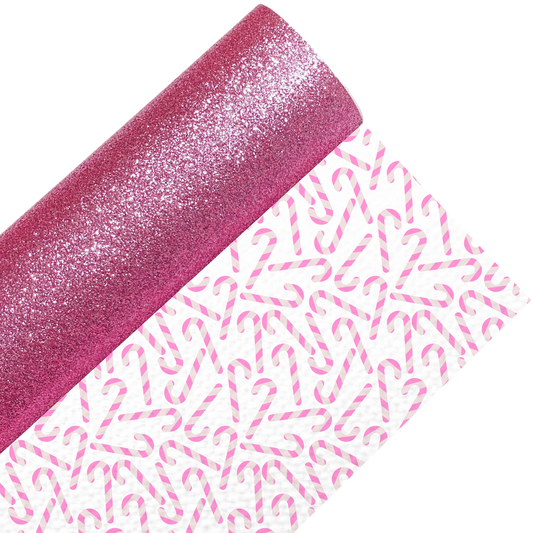 Pink Candy Canes Fine Glitter Double Sided Fabric