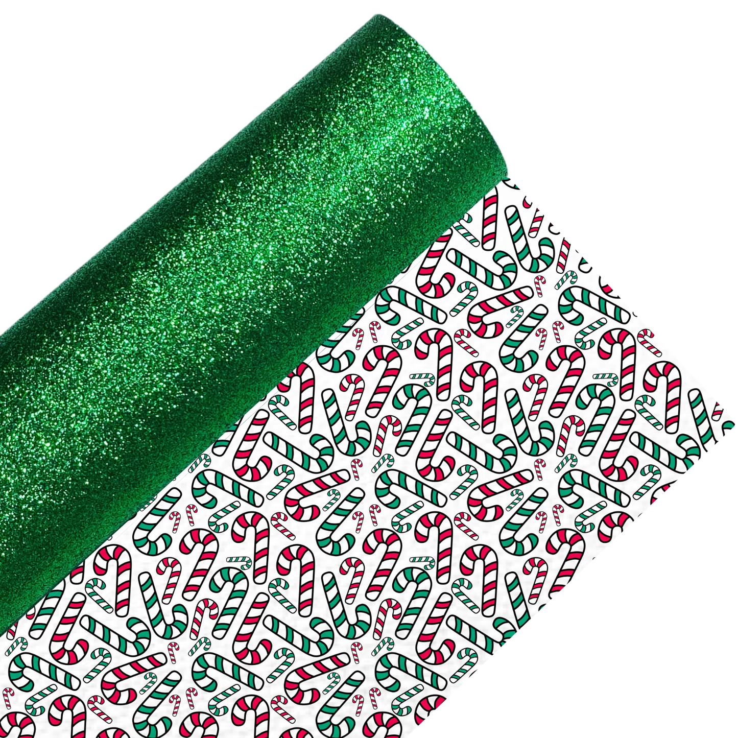 Green Candy Canes Fine Glitter Double Sided Fabric