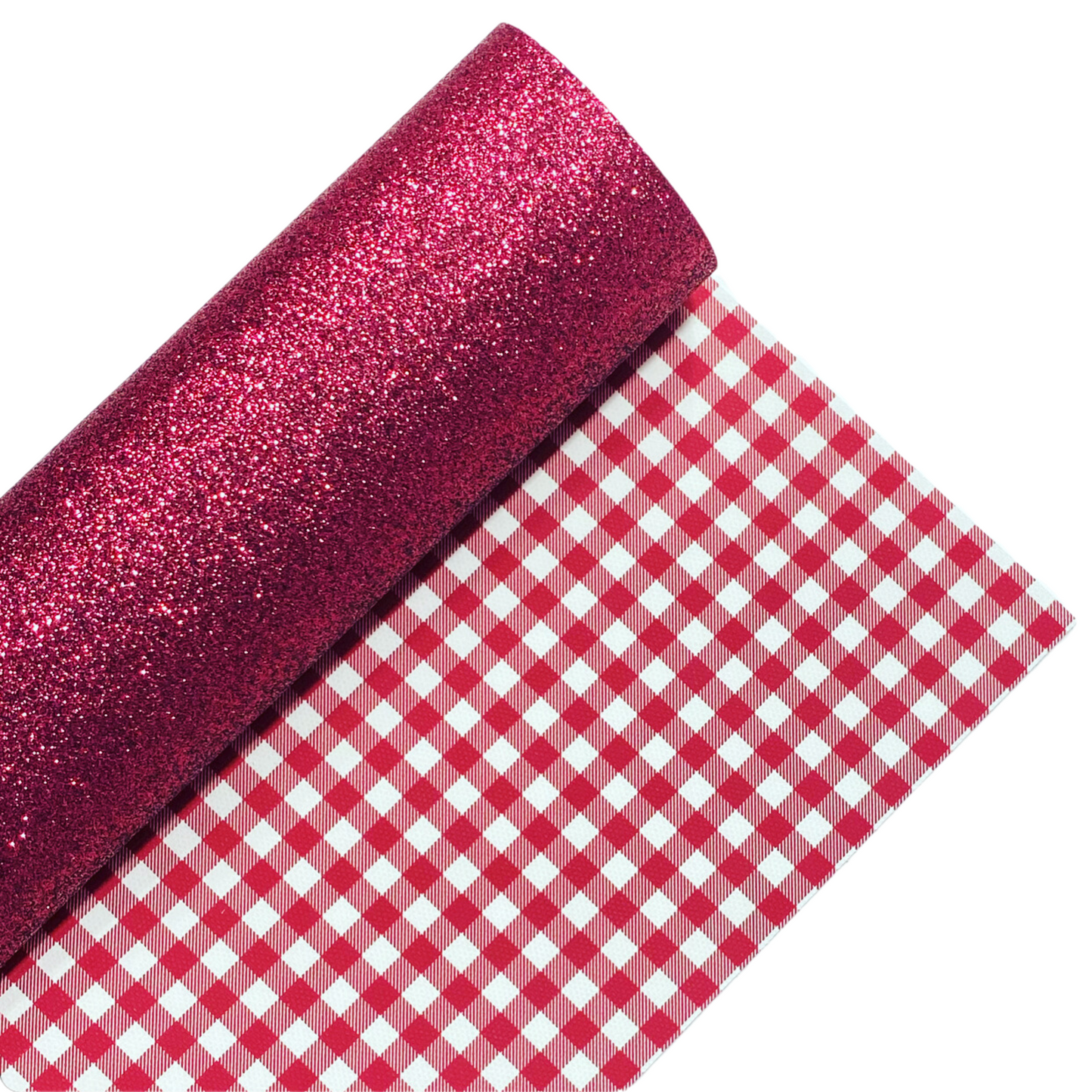 Burgundy Gingham Fine Glitter Double Sided Fabric