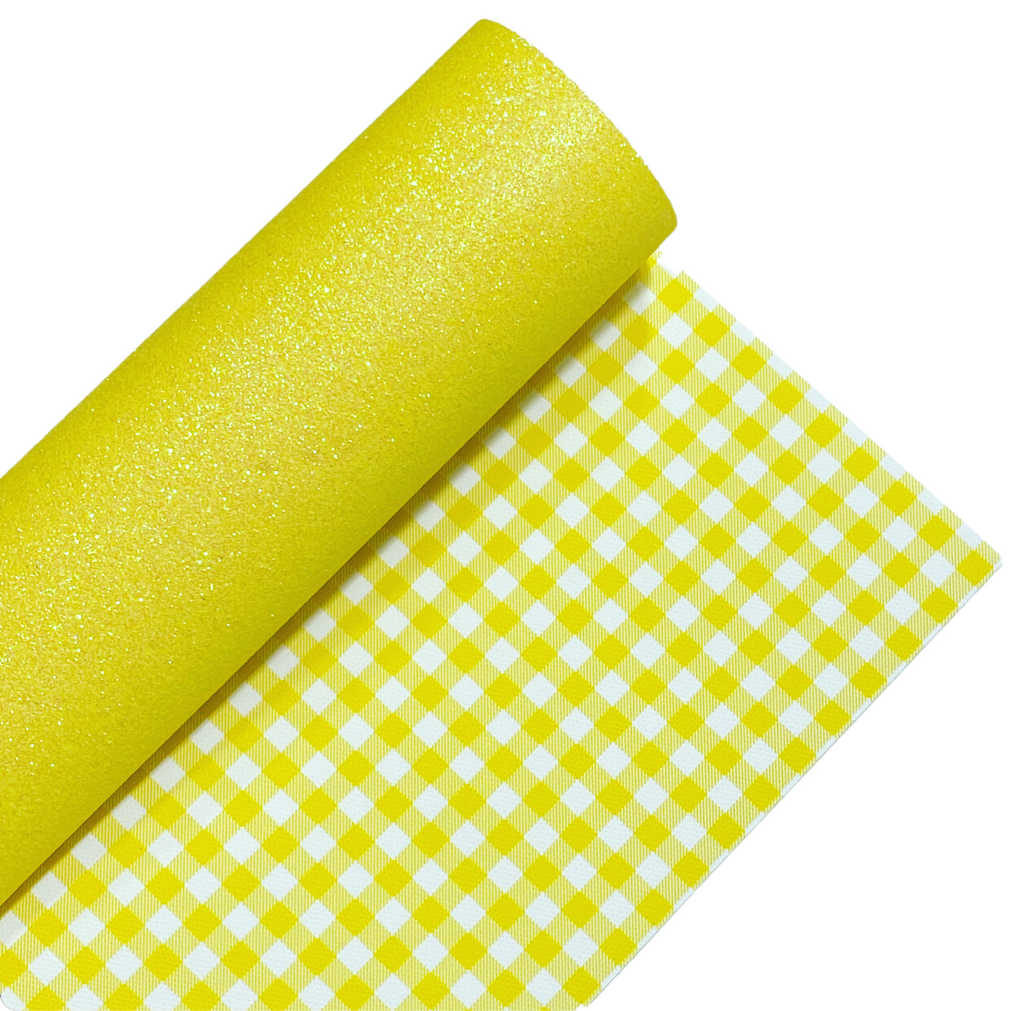 Yellow Gingham Fine Glitter Double Sided Fabric