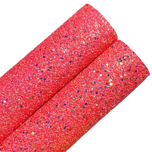 Neon Coral Pink Chunky Glitter Felt Backing