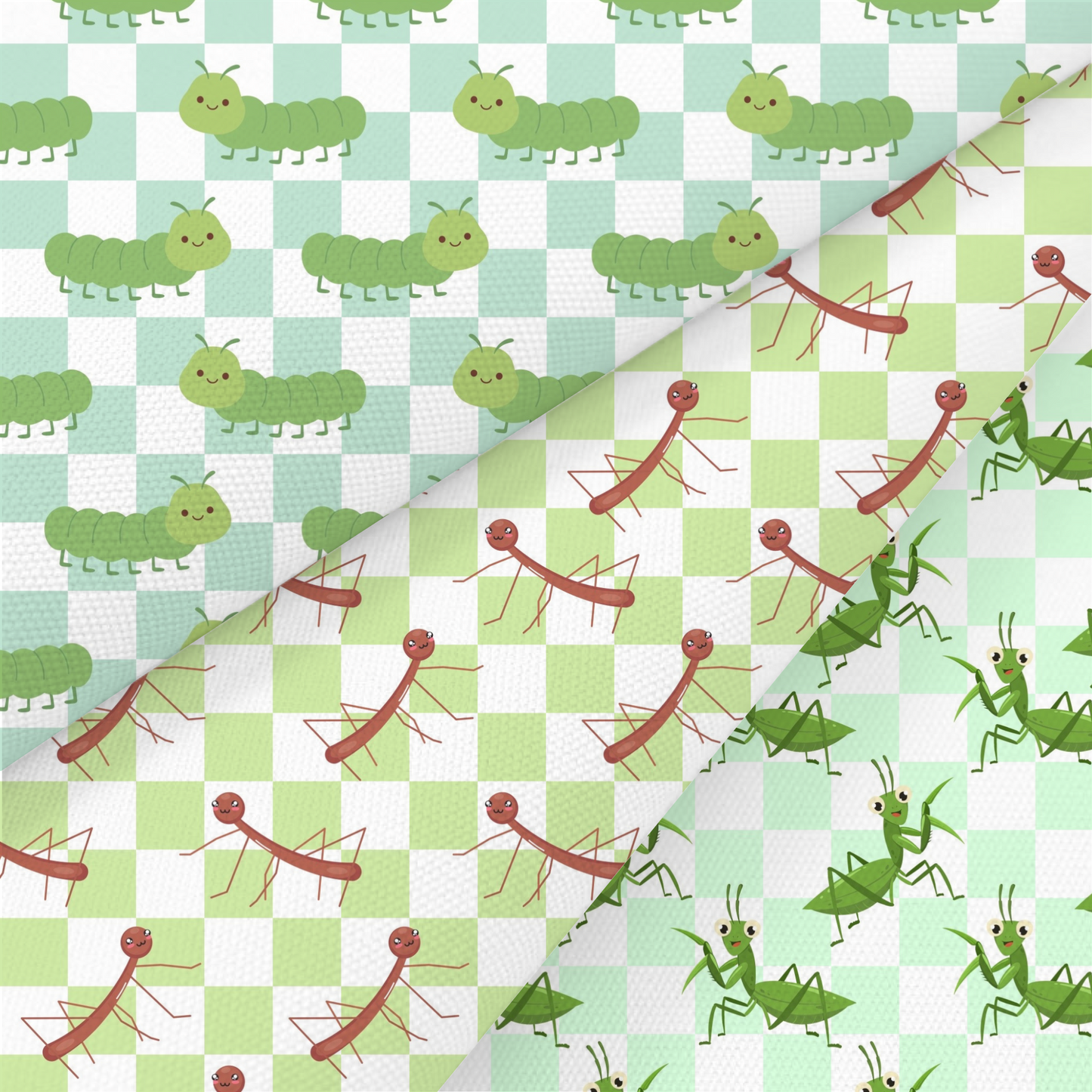 Stick Insect, Caterpillar And Praying Mantis Printed Fabric