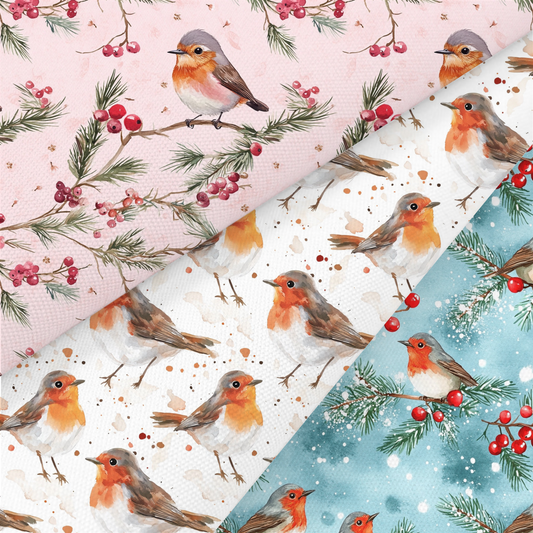 Christmas Robin Printed Fabric