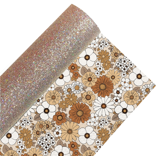 Floral Fine Glitter Double Sided Fabric