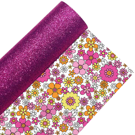 Floral Fine Glitter Double Sided Fabric