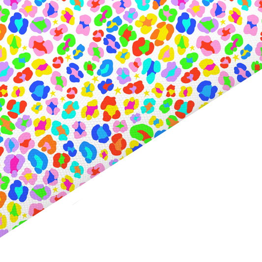 Rainbow Leopard Print Canvas And Felt Backed Fabric - SKU H72