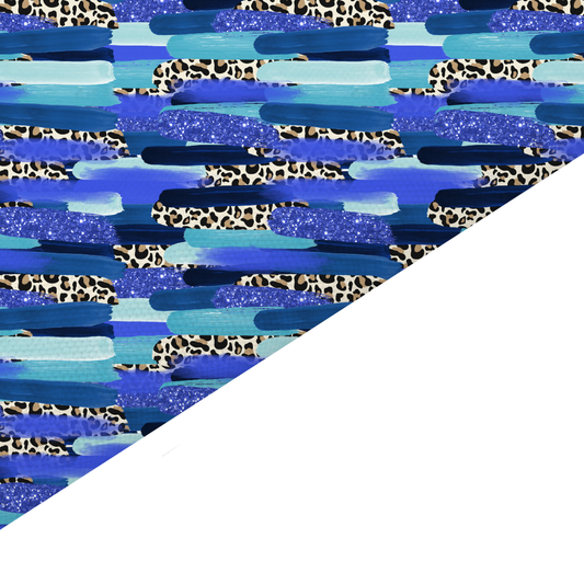 Blue Leopard Print Strokes Canvas And Felt Backed Fabric - SKU H60