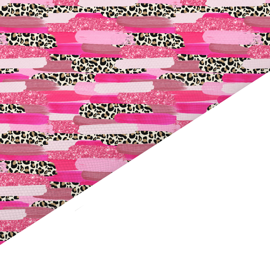 Pink Leopard Print Strokes Canvas And Felt Backed Fabric - SKU H58