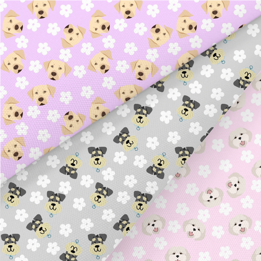 Labrador, Schnauzer And Coton De Tulear Printed Fabric