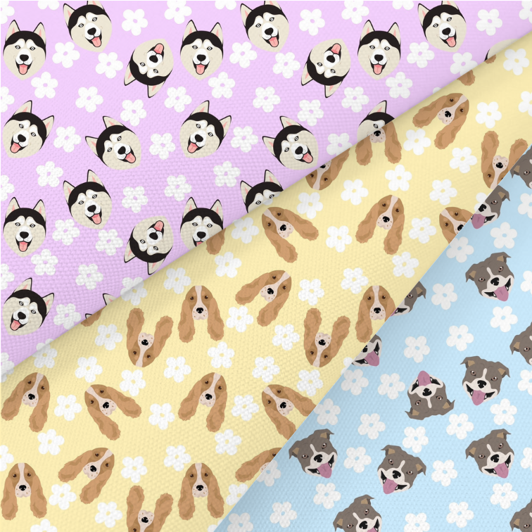 Husky, Cocker Spaniel And Staffordshire Bull Terrier Printed Fabric