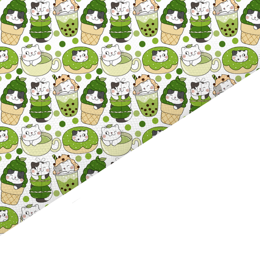 Matcha Cat Canvas And Felt Backed Fabric - SKU O74