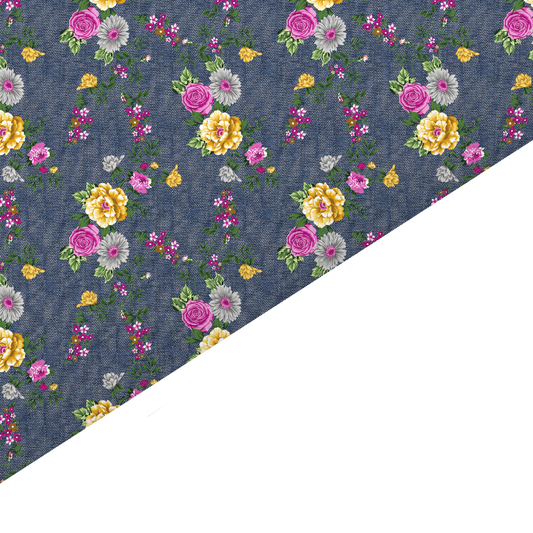 Denim Floral Canvas And Felt Backed Fabric - SKU P5