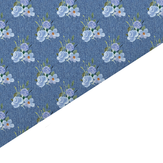 Denim Floral Canvas And Felt Backed Fabric - SKU P4