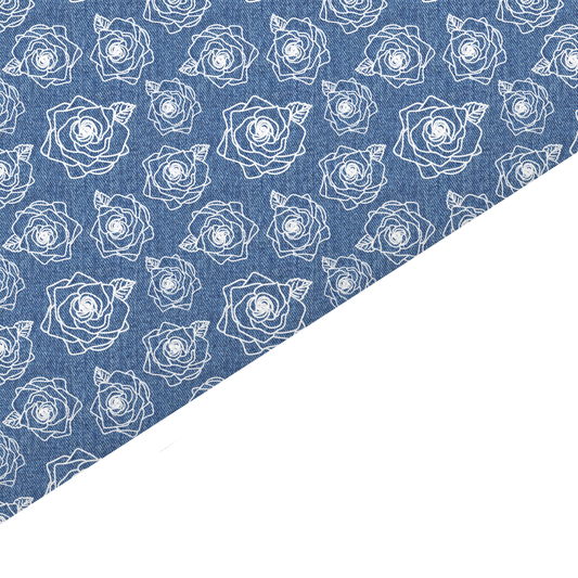 Denim Floral Canvas And Felt Backed Fabric - SKU P3