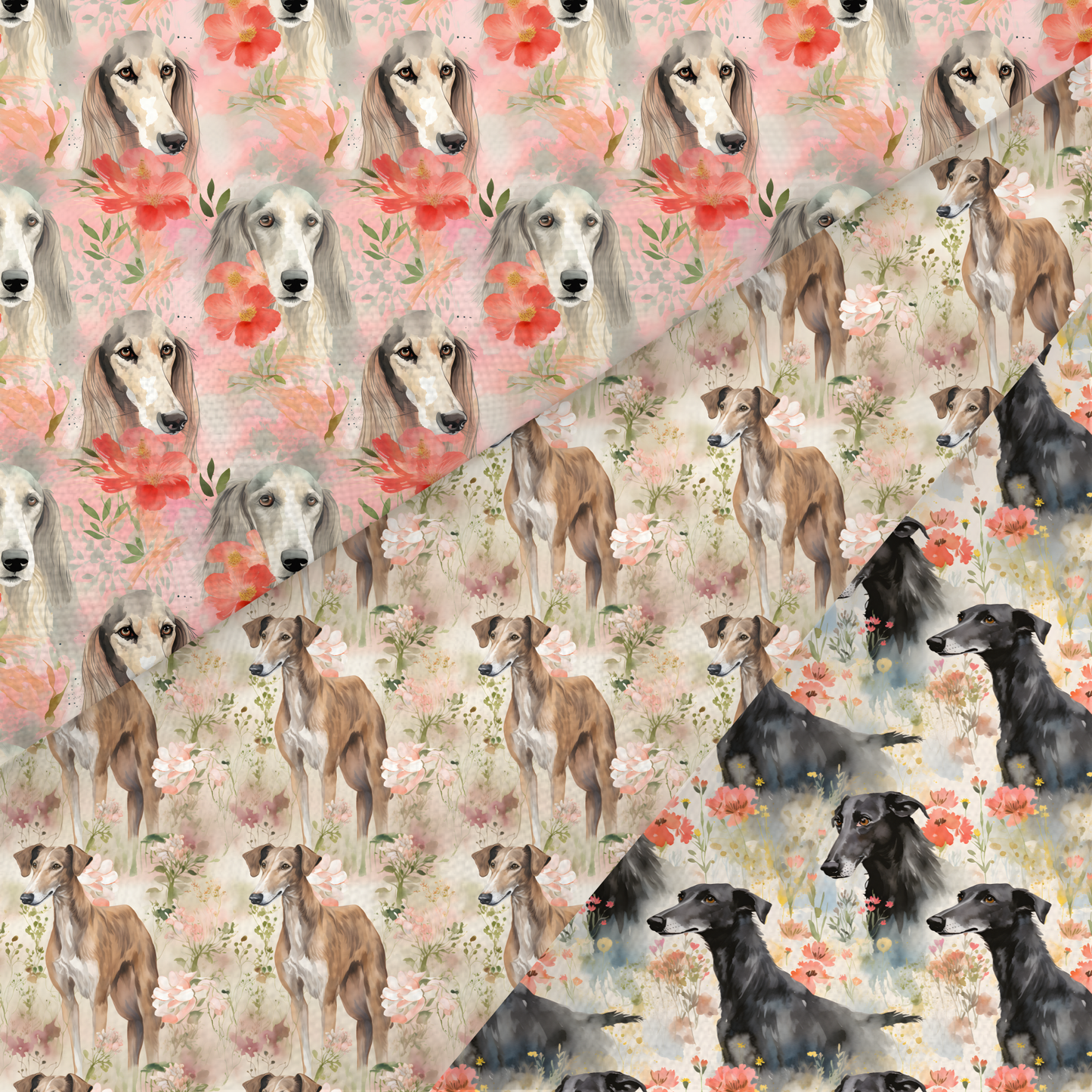 Lurcher And Saluki Printed Fabric