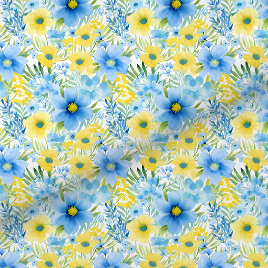 Blue And Yellow Watercolour Floral Leatherette