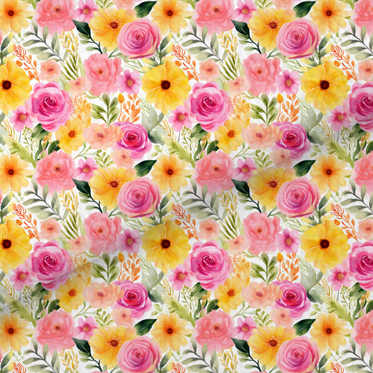 Pink And Yellow Watercolour Floral Leatherette