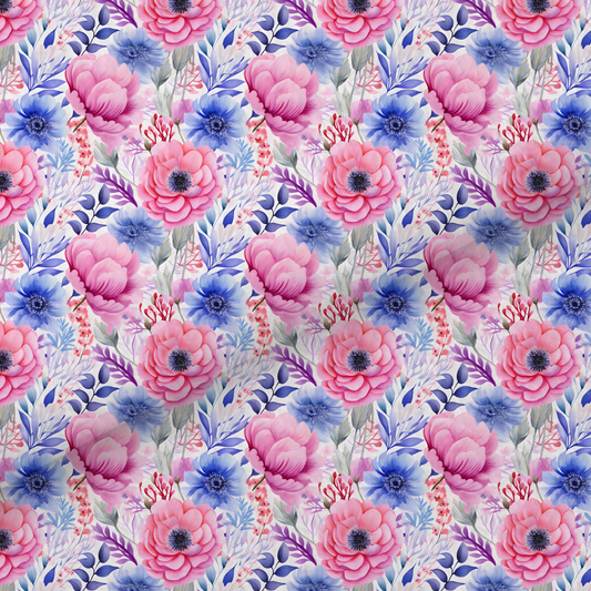 Pink And Blue Watercolour Floral Leatherette