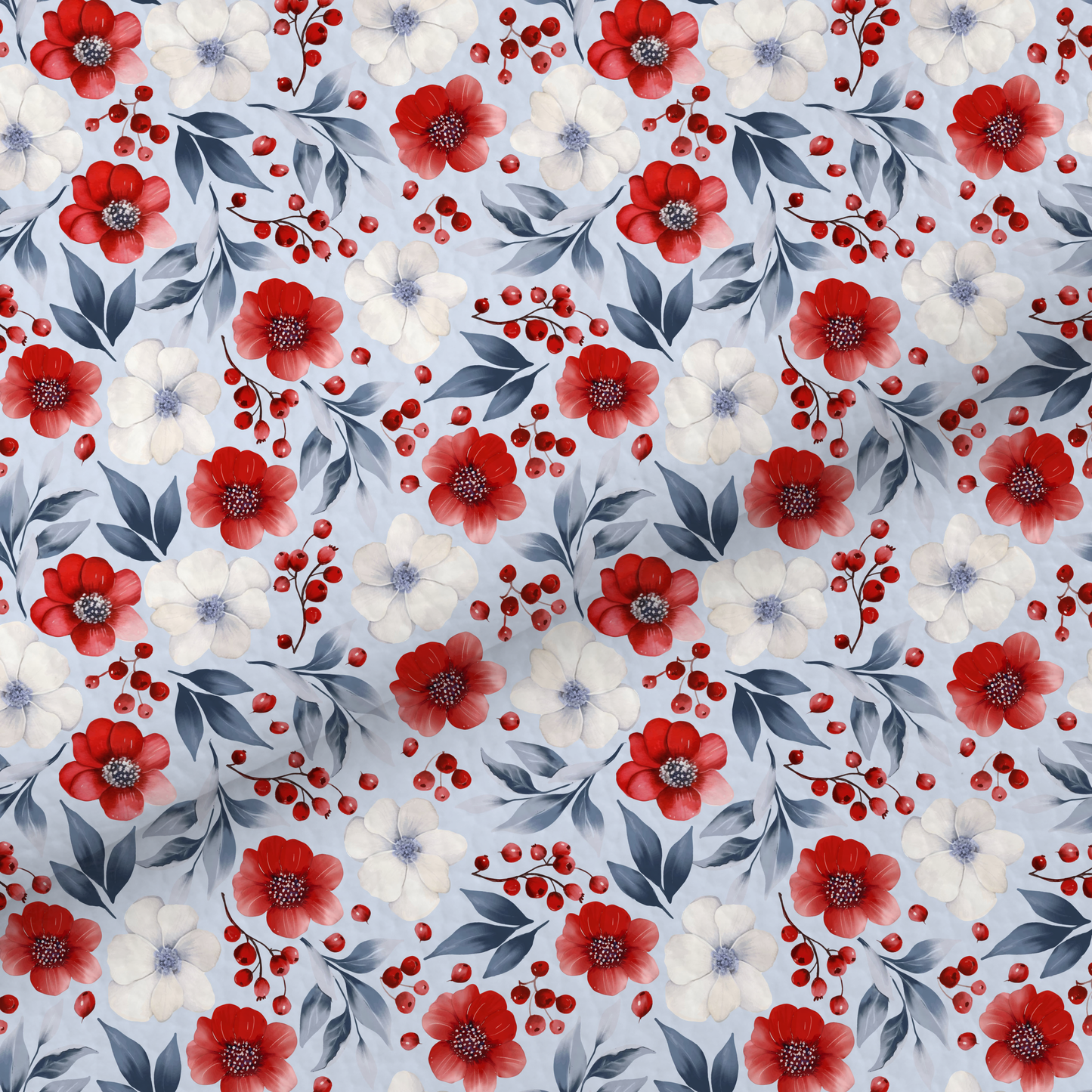 Red, White And Blue Watercolour Floral Leatherette