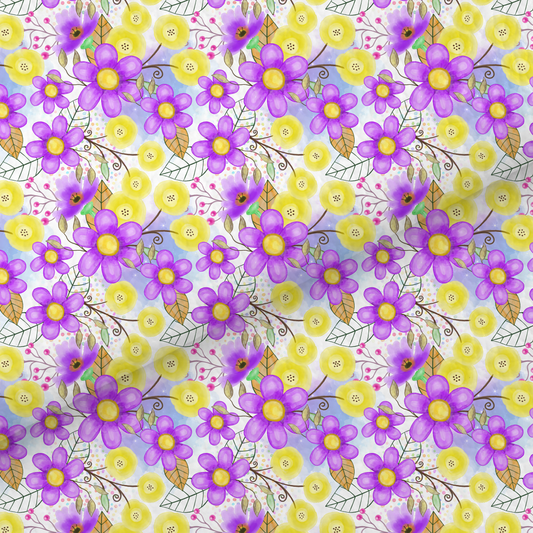 Purple And Yellow Watercolour Floral Leatherette