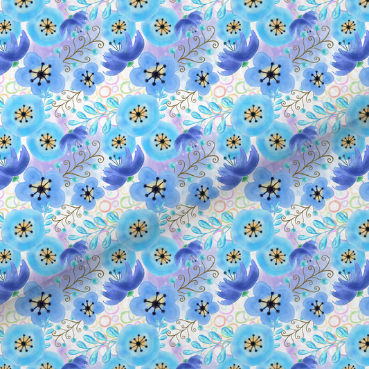 Blue Watercolour Floral Leatherette