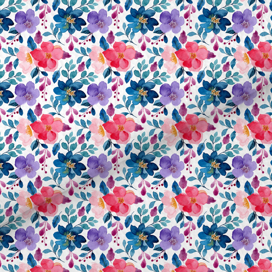 Pink And Blue Watercolour Floral Leatherette