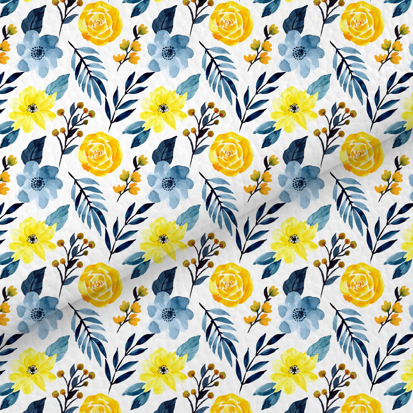 Yellow And Blue Watercolour Floral Leatherette