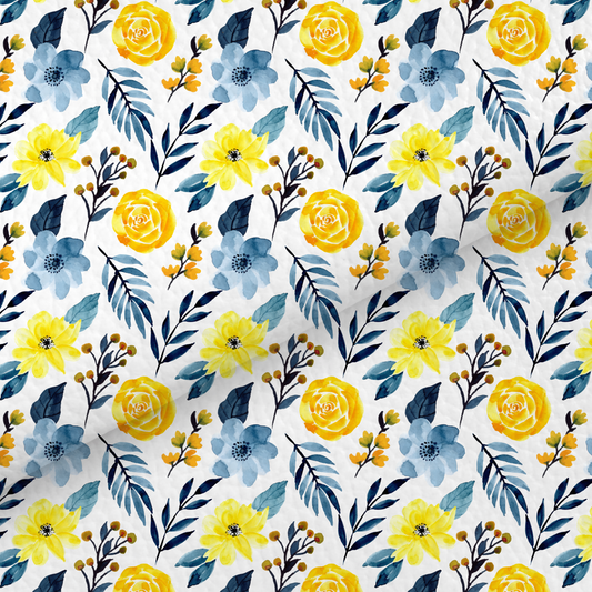 Yellow And Blue Watercolour Floral Leatherette