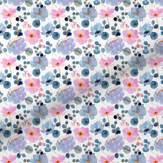 Pink And Blue Watercolour Floral Leatherette