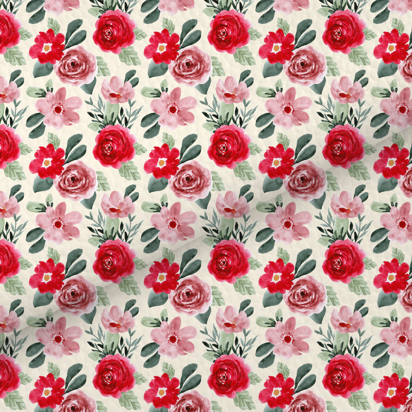 Red Watercolour Floral Leatherette