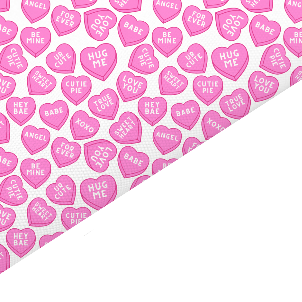 Pink Candy Hearts Canvas And Felt Backed Fabric - SKU A81