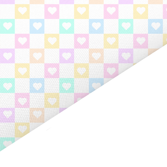 Rainbow Checker Hearts Canvas And Felt Backed Fabric - SKU A85