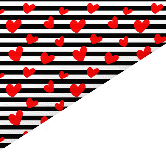 Red Hearts And Black Stripes Canvas And Felt Backed Fabric - SKU A50