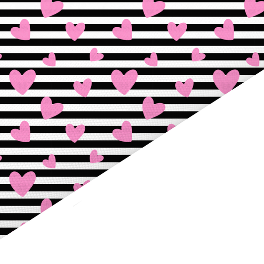 Pink Hearts And Black Stripes Canvas And Felt Backed Fabric - SKU A48