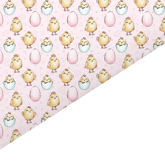 Pink Chicks And Eggs Canvas And Felt Backed Fabric - SKU A24