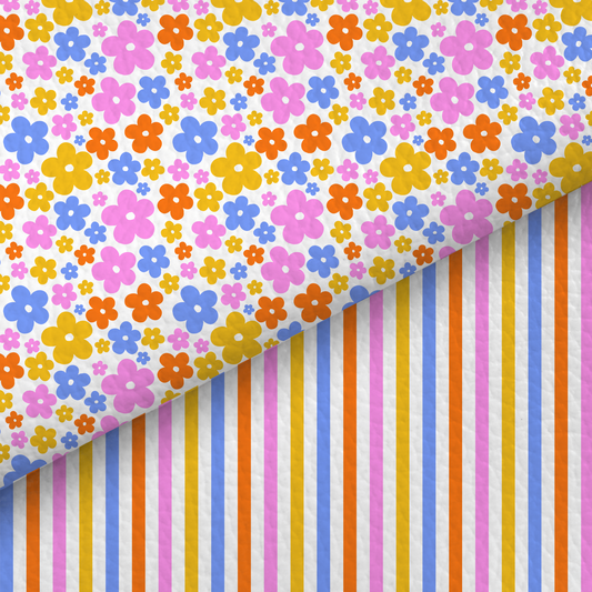 Floral And Stripe Half And Half Leatherette