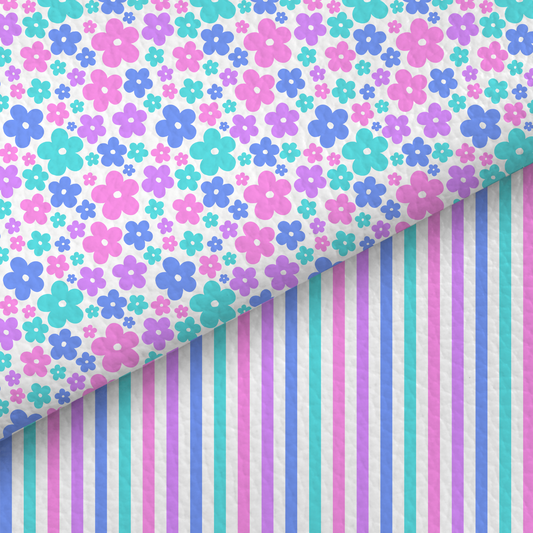 Floral And Stripe Half And Half Leatherette