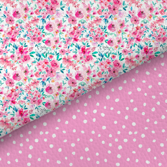 Floral And Dots Half And Half Leatherette
