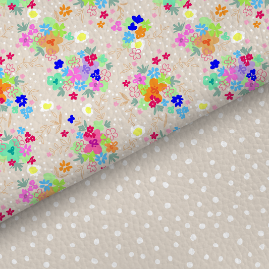 Floral And Dots Half And Half Leatherette