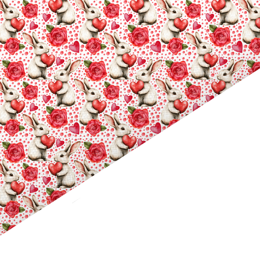 Red Floral Rabbit Canvas And Felt Backed Fabric - SKU B3