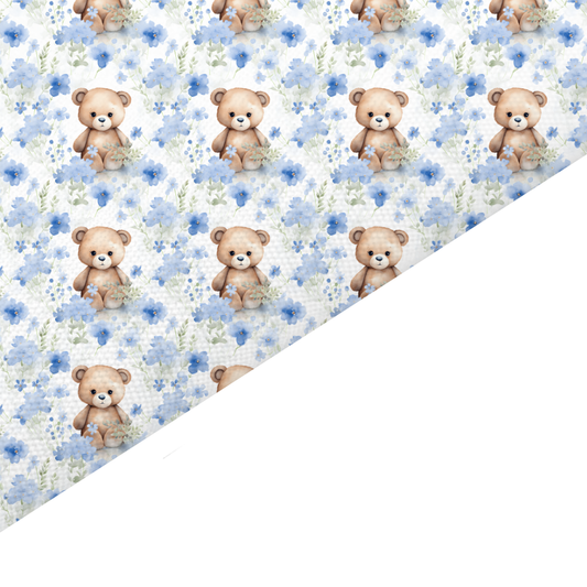 Blue Floral Teddy Bear Canvas And Felt Backed Fabric - SKU B29