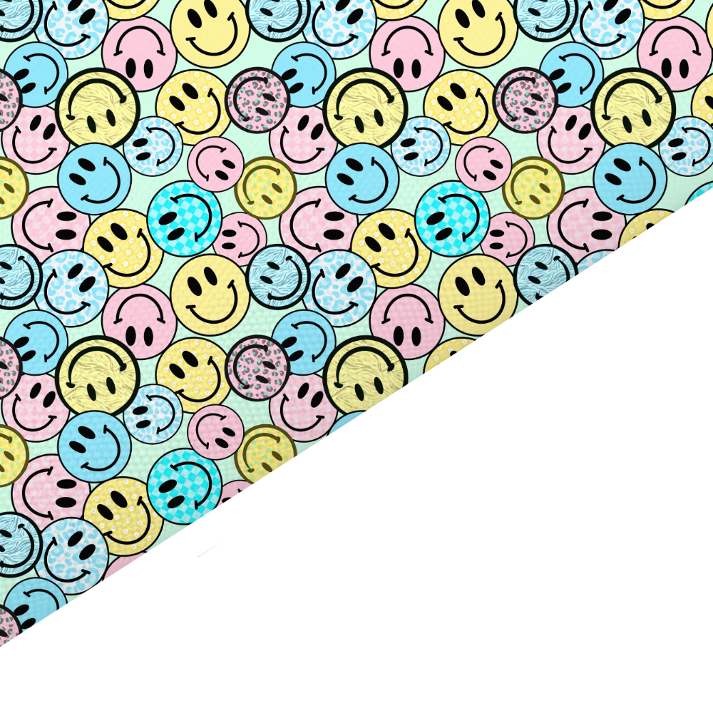 Blue Smiley Canvas And Felt Backed Fabric - SKU B85