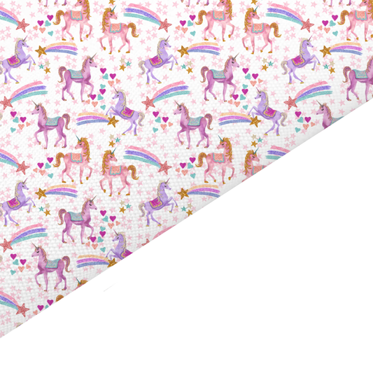 White Unicorn Canvas And Felt Backed Fabric - SKU B90