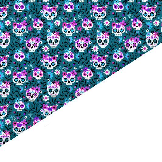 Blue Skull Canvas And Felt Backed Fabric - SKU C43