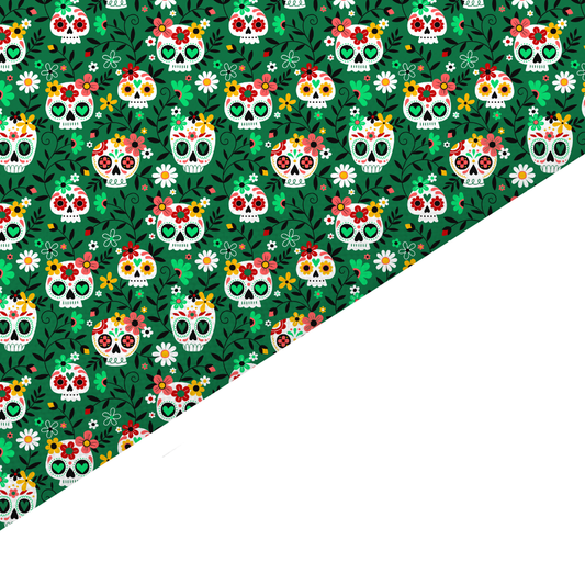 Green Skull Canvas And Felt Backed Fabric - SKU C44