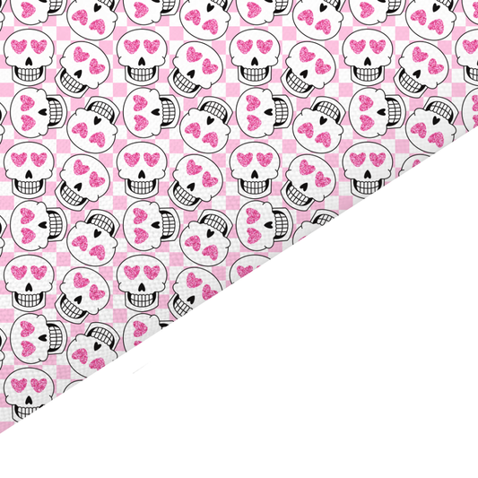 Pink Valentines Skull Canvas And Felt Backed Fabric - SKU C49