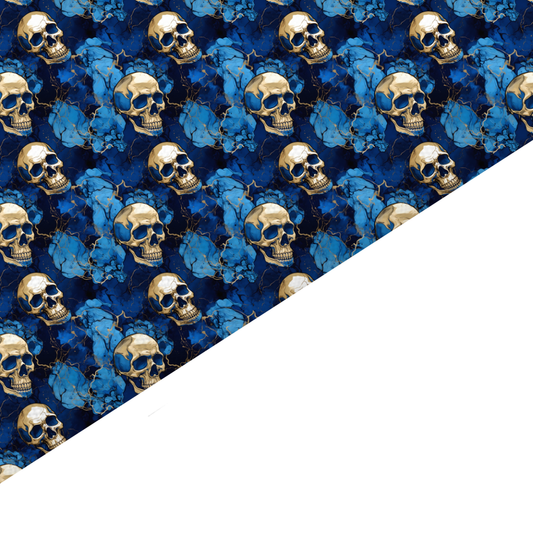 Blue Gold Skull Canvas And Felt Backed Fabric - SKU C52