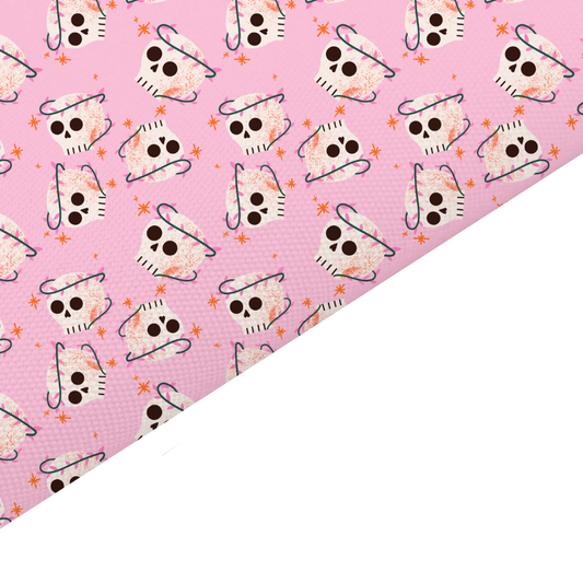 Pink Skull Canvas And Felt Backed Fabric - SKU C56