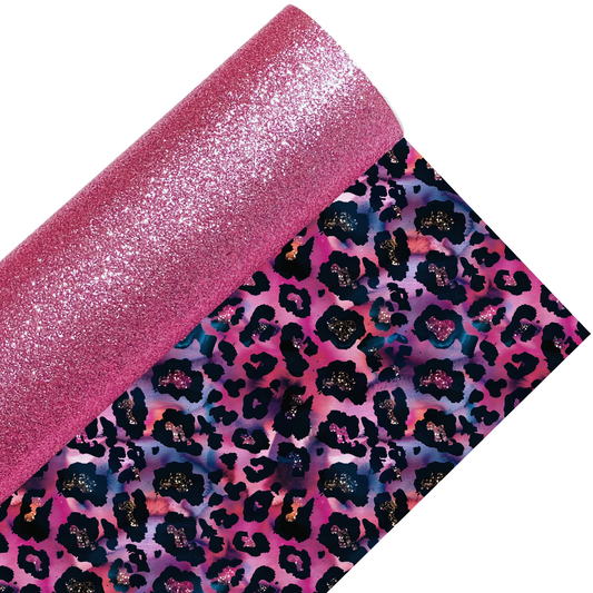 Leopard Print Fine Glitter Double Sided Fabric